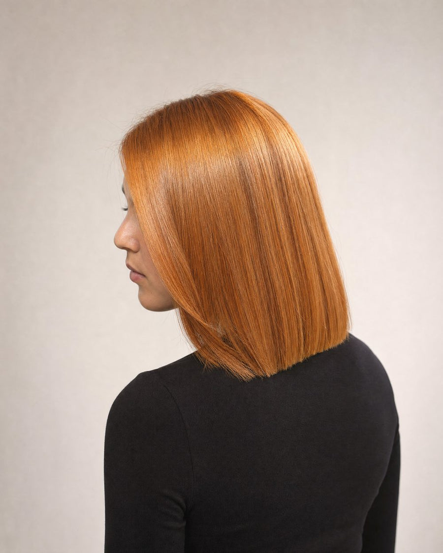 Glossy copper global colour on a blunt bob